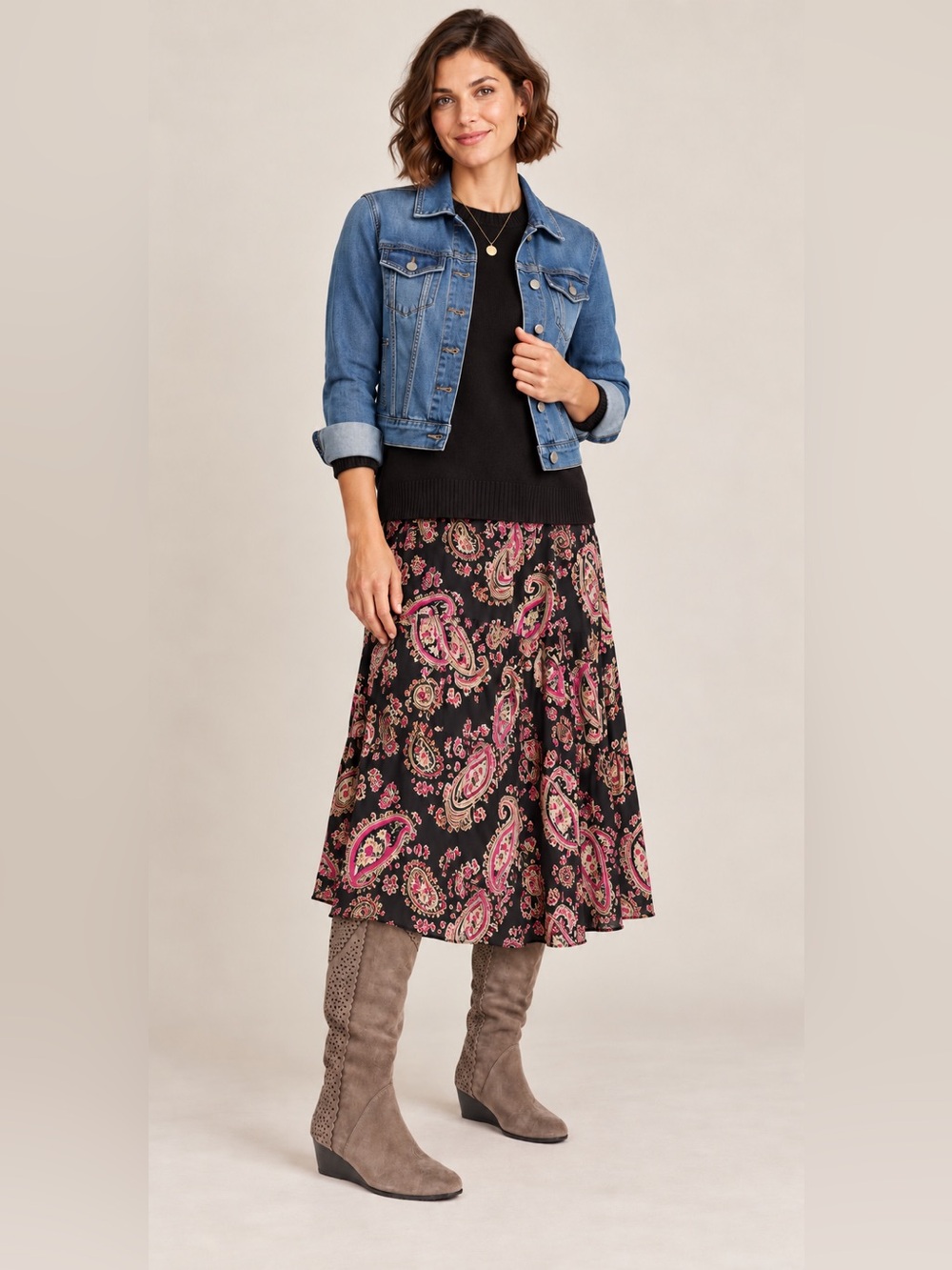 EUC Laser Cut Suede Wedge Knee High Boots